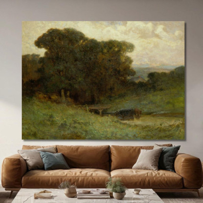 Scena Forestale Con Ponte Mucche Nel Ruscello In Primo Piano Edward Mitchell Bannister emb44 quadro stampato su tela