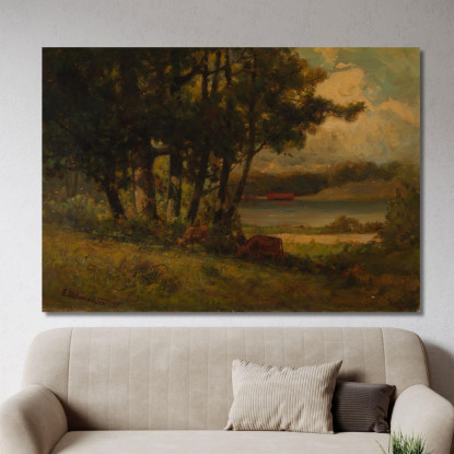 Paesaggio Con Mucche Al Pascolo Vicino Al Fiume Edward Mitchell Bannister emb47 quadro stampato su tela