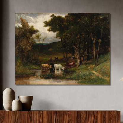 Paesaggio Con Mucche Nel Ruscello Vicino Agli Alberi Edward Mitchell Bannister emb49 quadro stampato su tela