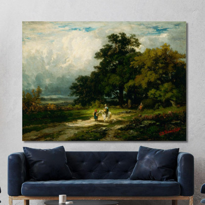 Uomo A Cavallo Con Donna E Cane Edward Mitchell Bannister emb58 quadro stampato su tela