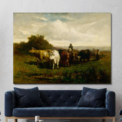 Uomo A Cavallo Donna A Piedi Che Conduce Il Bestiame Edward Mitchell Bannister emb59 quadro stampato su tela