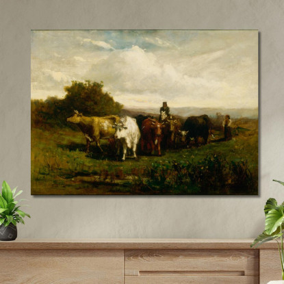 Uomo A Cavallo Donna A Piedi Che Conduce Il Bestiame Edward Mitchell Bannister emb59 quadro stampato su tela