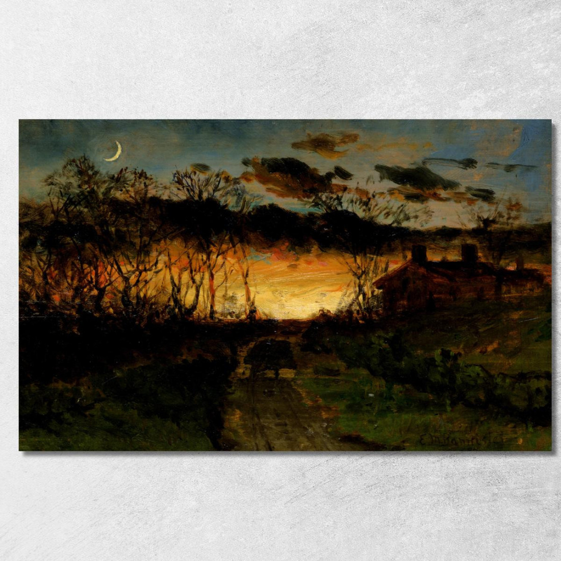 Tramonto Con Luna Crescente E Casale Edward Mitchell Bannister emb64 quadro stampato su tela Tramonto Con Luna Crescente E Casale Edward Mitchell Bannister emb64 quadro stampato su tela