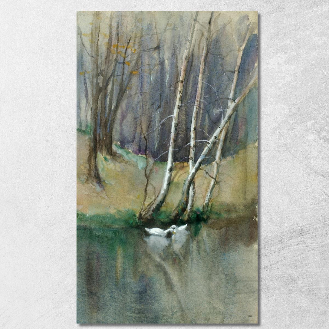 Scena Nel Bosco Con Betulle E Anatre Edward Mitchell Bannister emb66 quadro stampato su tela