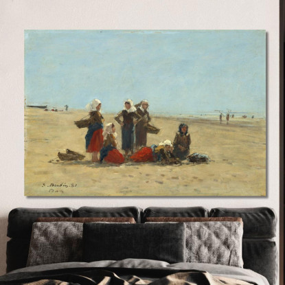Donne Sulla Spiaggia Di Berck Eugène Boudin ebd184 quadro stampato su tela