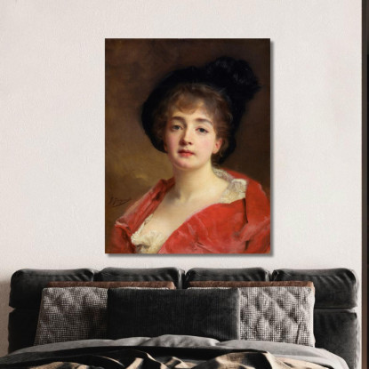 Donna In Rosso Gustave Jean Jacquet gjj26 quadro stampato su tela