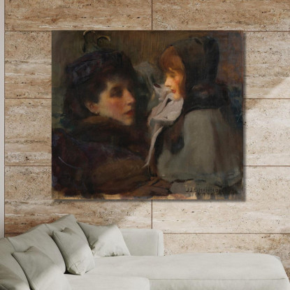 La Moglie E La Figlia Dell'Artista James Jebusa Shannon jjs37 quadro stampato su tela