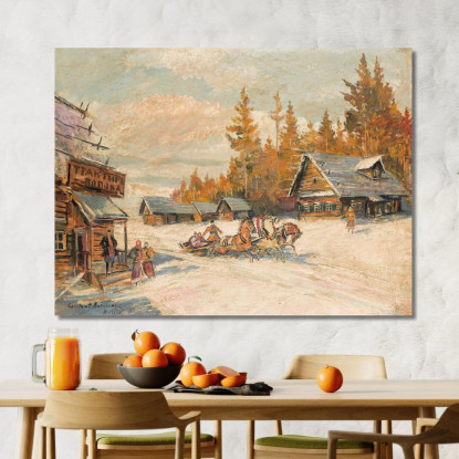 Corsa In Slitta Invernale Konstantin Alexeevich Korovin kak41 quadro stampato su tela
