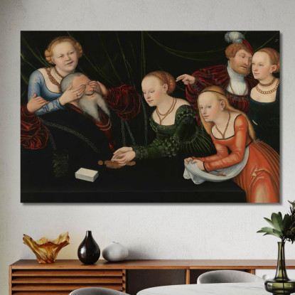 Vecchio Ingannato Da Cortigiane Lucas Cranach the Elder lce40 quadro stampato su tela