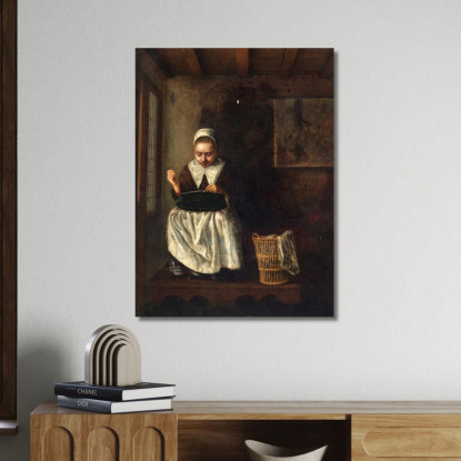 Una Ragazza Che Cuce Nicolaes Maes nma1 quadro stampato su tela