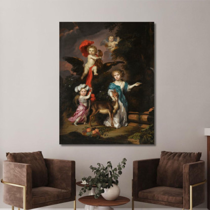 Ritratto Pastorale Di Famiglia Di Quattro Bambini Che Personificano Figure Mitologiche Tra Cui Ganimede E Diana Con Un Cervo Ni
