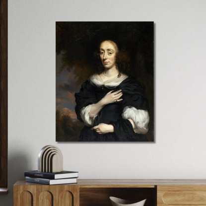 Ritratto Di Una Donna Con Indosso Un Abito Nero Nicolaes Maes nma25 quadro stampato su tela