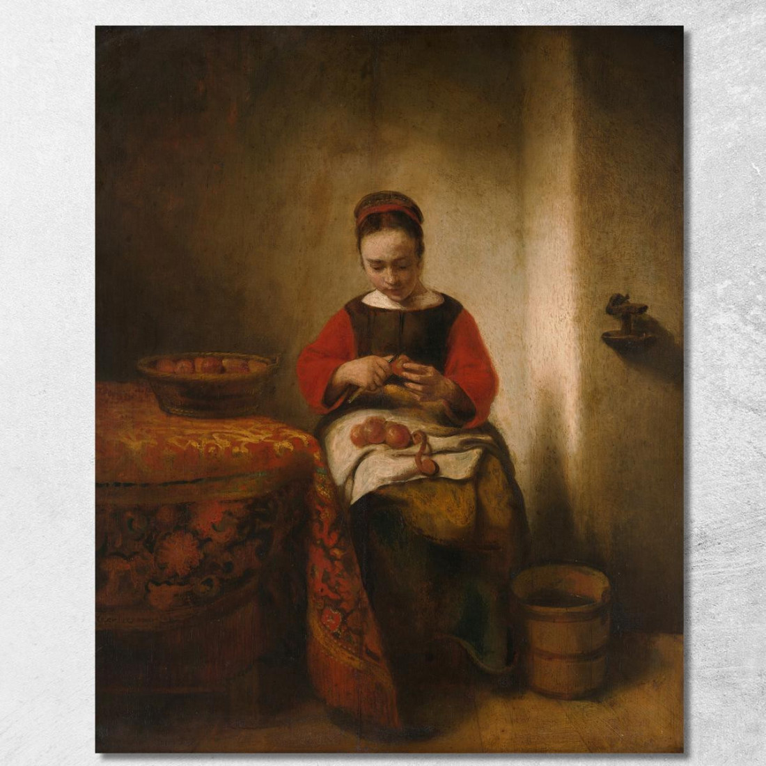 Giovane Donna Che Sbuccia Mele Nicolaes Maes nma44 quadro stampato su tela Giovane Donna Che Sbuccia Mele Nicolaes Maes nma44 quadro stampato su tela