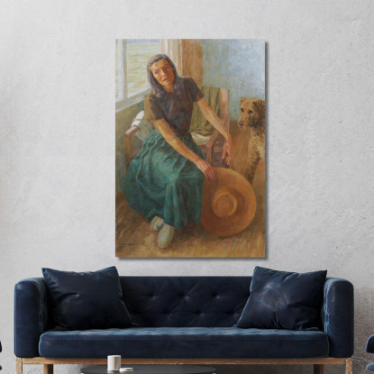 Grete Gamerith Con Cane 'Puck' Walther Gamerith wgm14 quadro stampato su tela