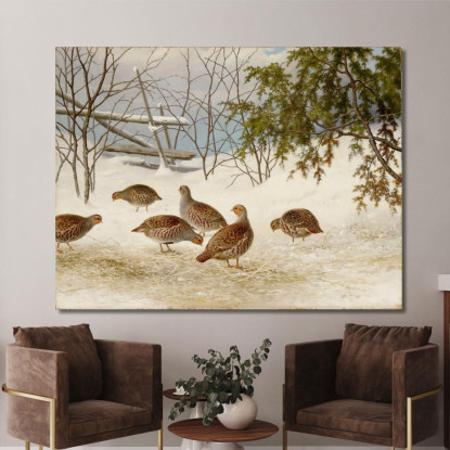 Pernici Nella Neve Ferdinand von Wright fvw21 quadro stampato su tela