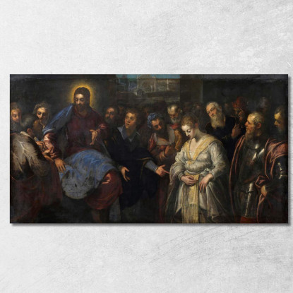Cristo E L'Adultera Jacopo Tintoretto jtn3 quadro stampato su tela