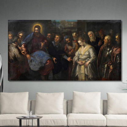 Cristo E L'Adultera Jacopo Tintoretto jtn3 quadro stampato su tela