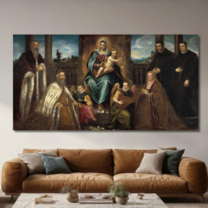 Doge Alvise Mocenigo E Famiglia Davanti Alla Madonna Col Bambino Jacopo Tintoretto jtn6 quadro stampato su tela