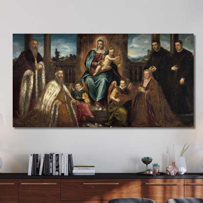 Doge Alvise Mocenigo E Famiglia Davanti Alla Madonna Col Bambino Jacopo Tintoretto jtn6 quadro stampato su tela