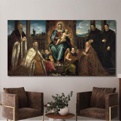 Doge Alvise Mocenigo E Famiglia Davanti Alla Madonna Col Bambino Jacopo Tintoretto jtn6 quadro stampato su tela