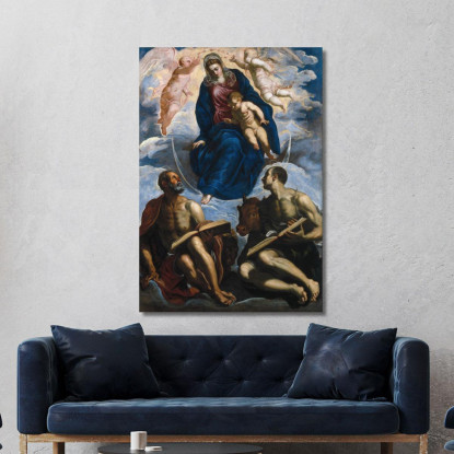 Maria Col Bambino Venerata Da San Marco E San Luca Jacopo Tintoretto jtn12 quadro stampato su tela