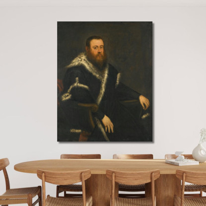 Ritratto Di Un Uomo Barbuto In Abito Nero Con Pelliccia Jacopo Tintoretto jtn16 quadro stampato su tela
