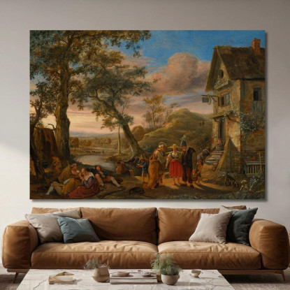 Una Chiromante E Contadini Davanti A Un'Osteria Con Un Paesaggio Fluviale Sullo Sfondo Jan Steen jsn2 quadro stampato su tela
