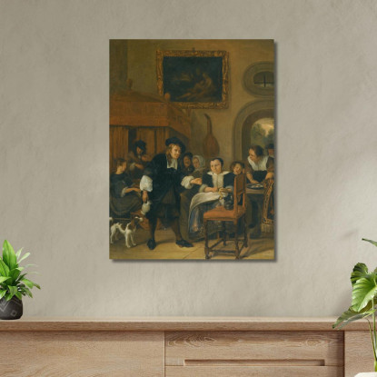 Un Gentiluomo Offre A Una Donna Un Bicchiere Di Vino Con Una Coppia Che Fa Musica E Altri Cittadini In Un Interno Jan Steen jsn