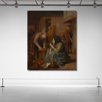 Interno Di Una Taverna Con Una Donna Che Fuma La Pipa E Un Uomo Che Taglia Il Tabacco Jan Steen jsn9 quadro stampato su tela