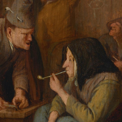 Interno Di Una Taverna Con Una Donna Che Fuma La Pipa E Un Uomo Che Taglia Il Tabacco Jan Steen jsn9 quadro stampato su tela