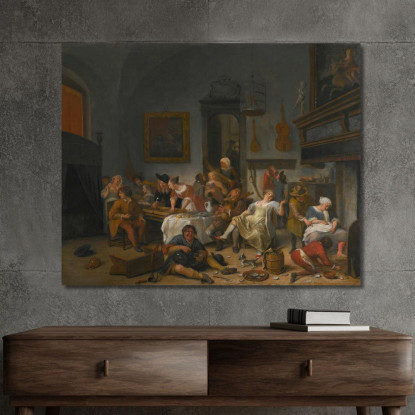 Interno Di Una Taverna Con Persone Che Bevono E Fanno Musica Jan Steen jsn10 quadro stampato su tela