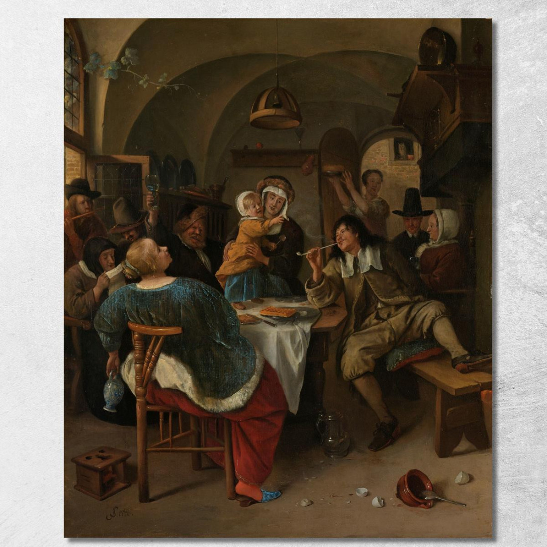 Scena Familiare Jan Steen jsn26 quadro stampato su tela Scena Familiare Jan Steen jsn26 quadro stampato su tela