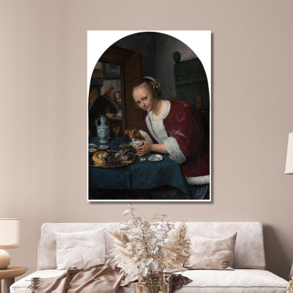 Ragazza Che Mangia Ostriche Jan Steen jsn30 quadro stampato su tela