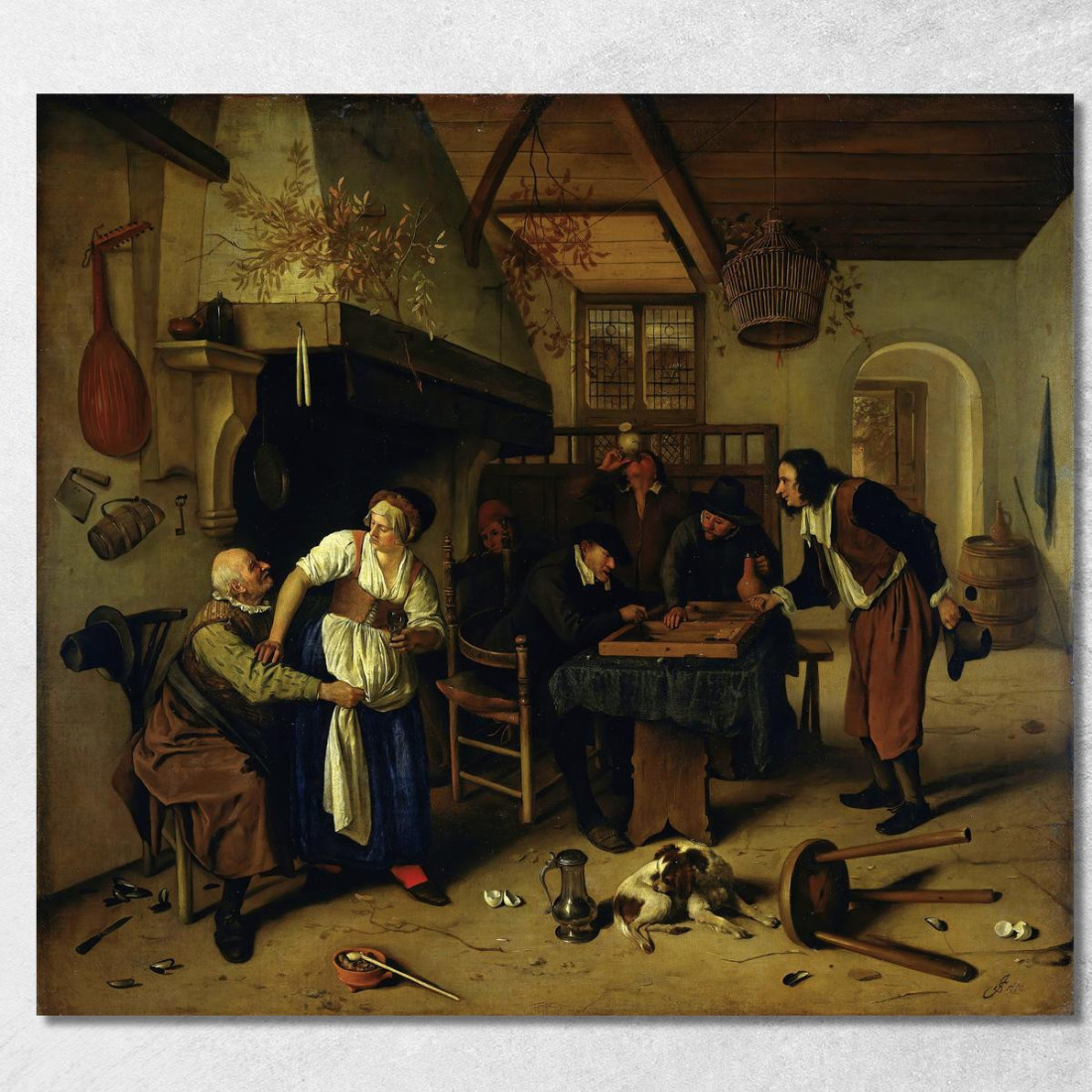 Interno Di Un'Osteria Con Un Vecchio Che Si Diverte Con La Locandiera E Due Uomini Che Giocano A Tric-Trac Noto Come 'Due Tipi Interno Di Un'Osteria Con Un Vecchio Che Si Diverte Con La Locandiera E Due Uomini Che Giocano A Tric-Trac Noto Come 'Due Tipi