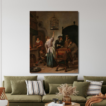 Interno Con Una Donna Che Dà Da Mangiare A Un Pappagallo Noto Come 'La Gabbia Del Pappagallo' Jan Steen jsn34 quadro stampato s
