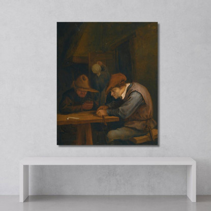 Contadini Che Bevono E Tagliano Tabacco In Un'Osteria Jan Steen jsn42 quadro stampato su tela