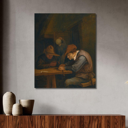 Contadini Che Bevono E Tagliano Tabacco In Un'Osteria Jan Steen jsn42 quadro stampato su tela