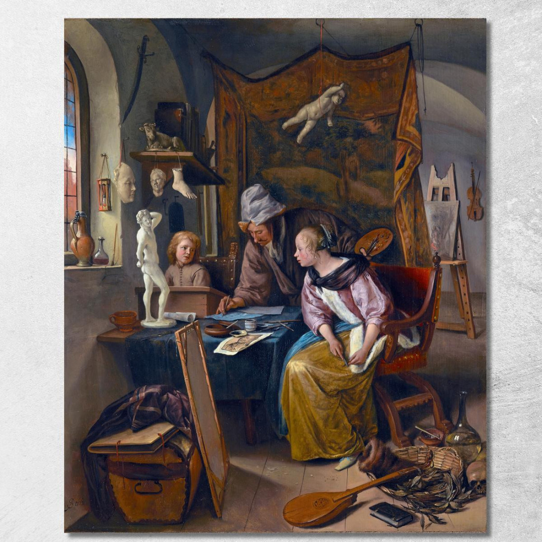 La Lezione Di Disegno Jan Steen jsn60 quadro stampato su tela La Lezione Di Disegno Jan Steen jsn60 quadro stampato su tela