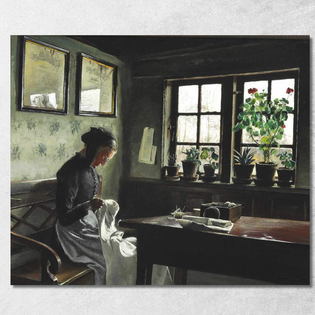 Interno Con Moglie Che Cuce Laurits Andersen Ring lar22 quadro stampato su tela