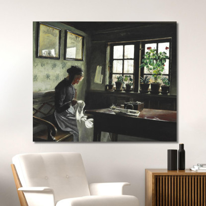 Interno Con Moglie Che Cuce Laurits Andersen Ring lar22 quadro stampato su tela