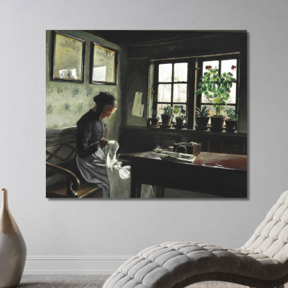Interno Con Moglie Che Cuce Laurits Andersen Ring lar22 quadro stampato su tela