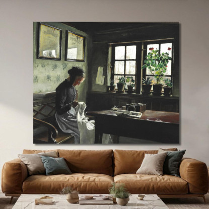 Interno Con Moglie Che Cuce Laurits Andersen Ring lar22 quadro stampato su tela