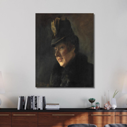 Ritratto Di Una Giovane Donna In Cappotto Con Collo Di Pelliccia E Cappello Con Velo Laurits Andersen Ring lar27 quadro stampa