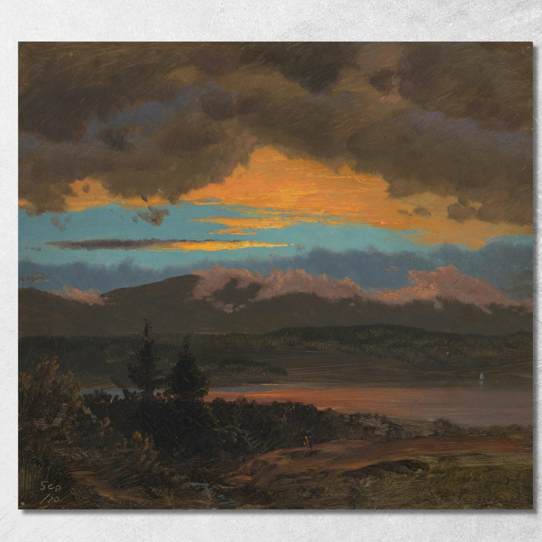 Tramonto Sulla Valle Dell'Hudson New York Frederic Edwin Church fec85 quadro stampato su tela Tramonto Sulla Valle Dell'Hudson New York Frederic Edwin Church fec85 quadro stampato su tela