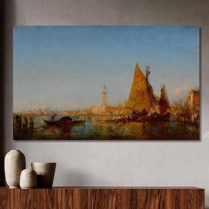 Barche Da Pesca Nel Bacino Palazzo Ducale E Il Campanile Sullo Sfondo Félix Ziem fzm33 quadro stampato su tela