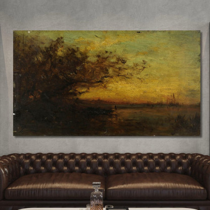 Specchio D'Acqua Al Tramonto. Sul Retro: Due Studi Félix Ziem fzm103 quadro stampato su tela