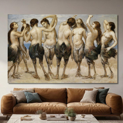 Otto Donne Danzanti Con Corpi Di Uccello Hans Thoma hth32 quadro stampato su tela