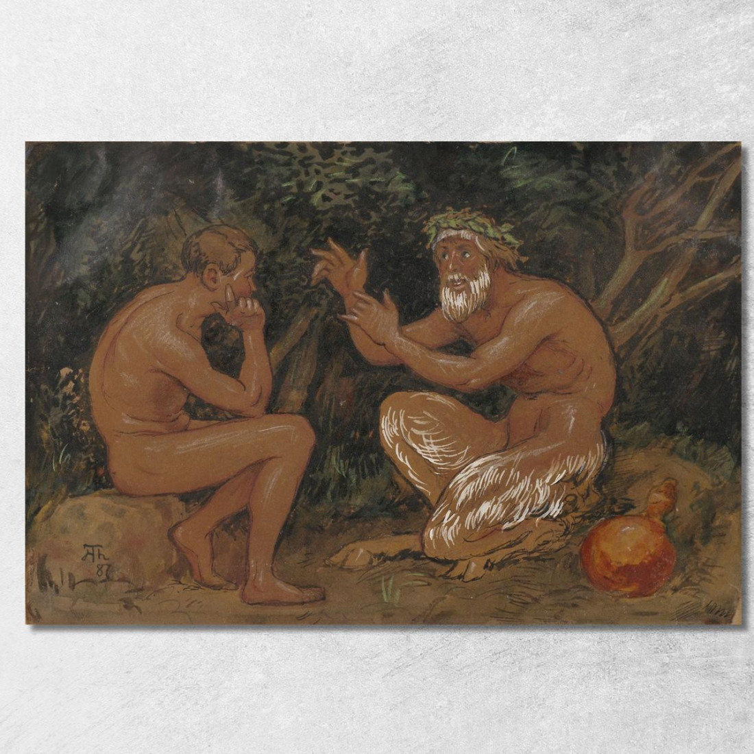 Fauno E Giovane Hans Thoma hth38 quadro stampato su tela Fauno E Giovane Hans Thoma hth38 quadro stampato su tela
