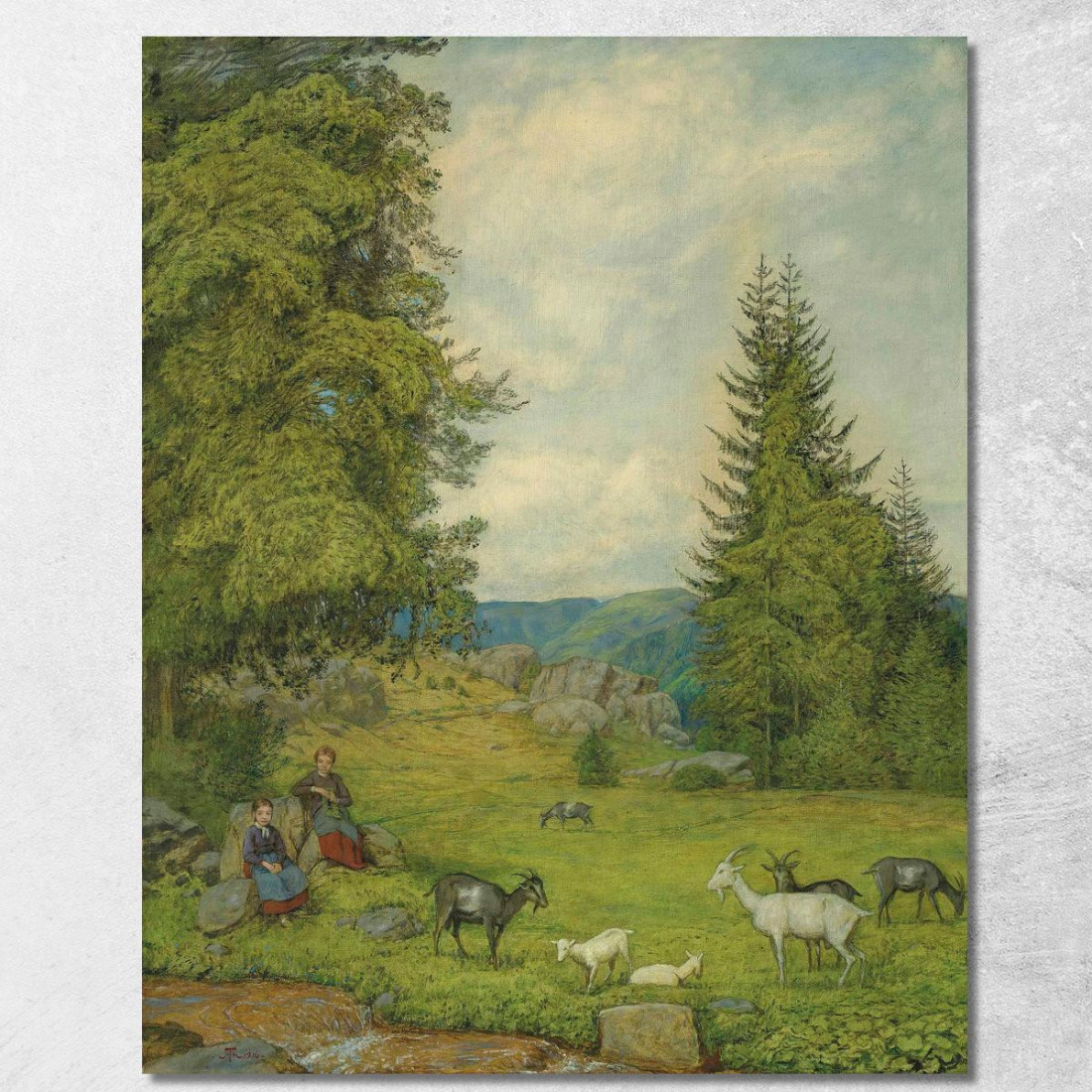 Bambini Con Gregge Di Capre Hans Thoma hth43 quadro stampato su tela Bambini Con Gregge Di Capre Hans Thoma hth43 quadro stampato su tela