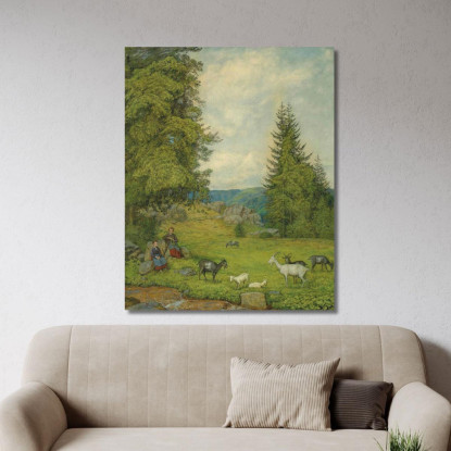 Bambini Con Gregge Di Capre Hans Thoma hth43 quadro stampato su tela